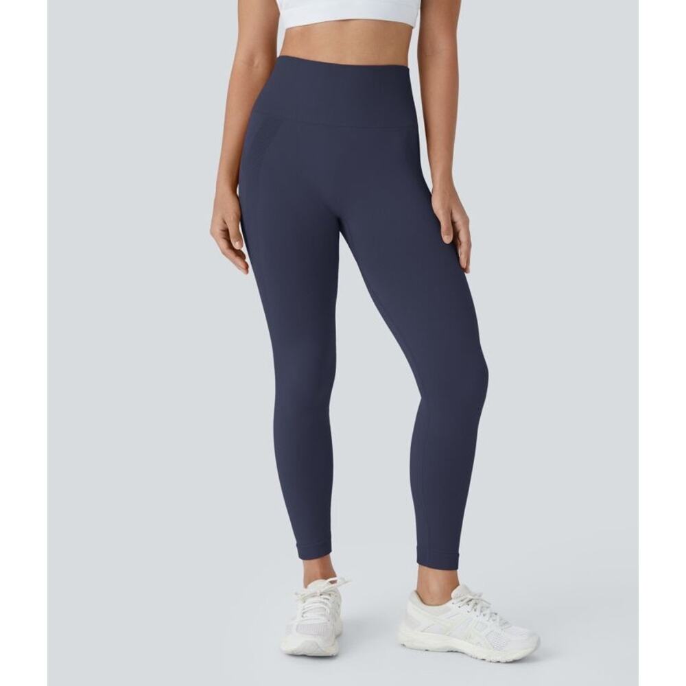 NEW Halara OneForm Seamless Flow High Waisted Ruched 7/8 Yoga Leggings Peacoat S